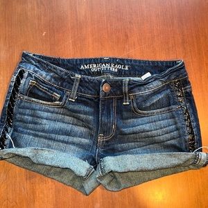 American Eagle denim shorts sz 8 leather trim